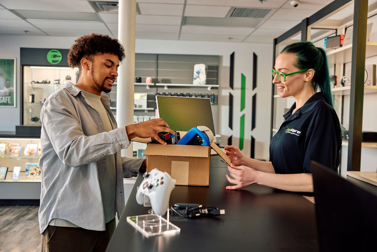 employee inspecting electronics