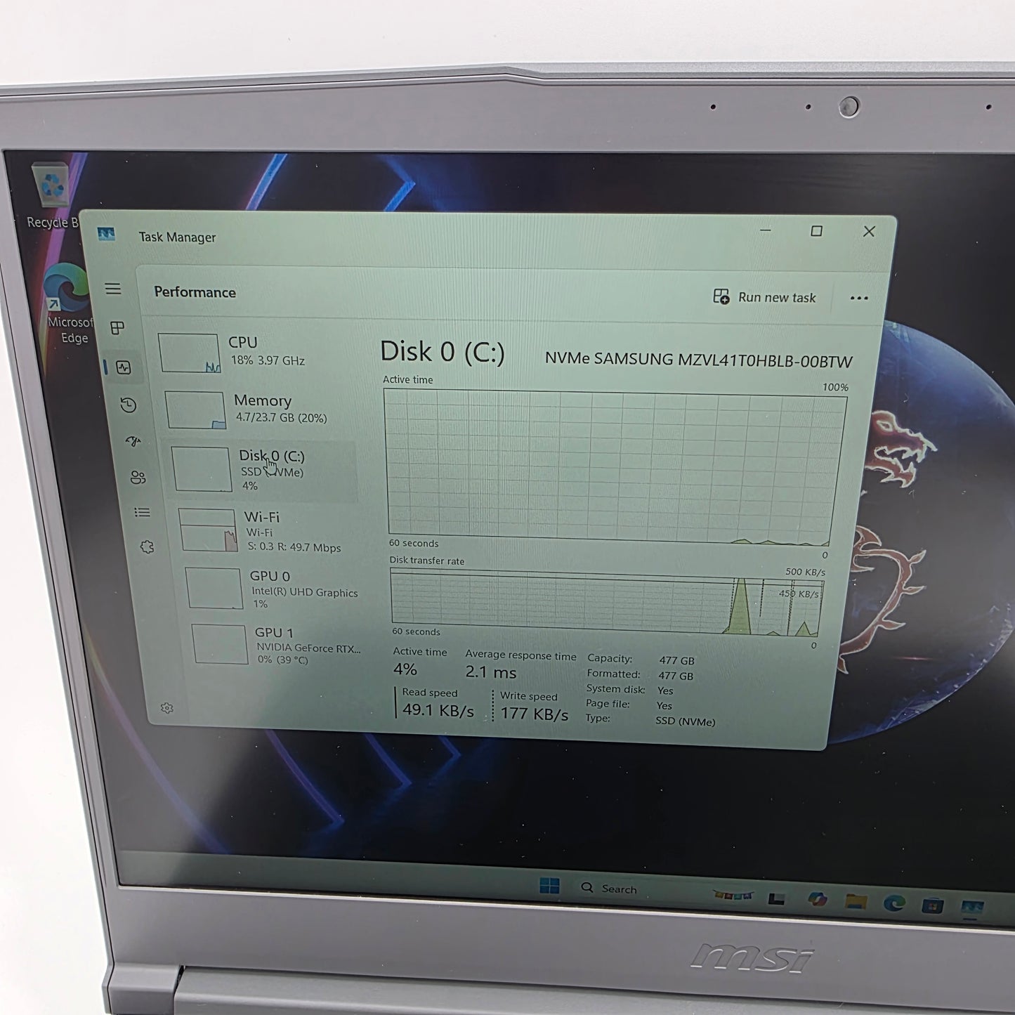 MSI Thin 15 B13VE 15.6" i5-13420H 2.1GHz 24GB RAM 512GB SSD GeForce RTX 4050