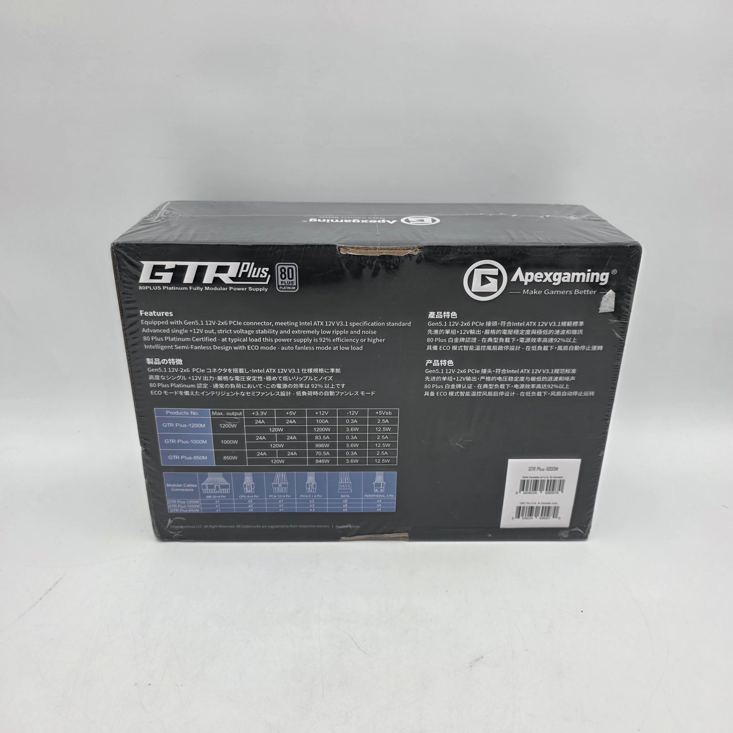 New APEX GAMING GTR 80 PLUS PLATINUM -1000M Power Supply
