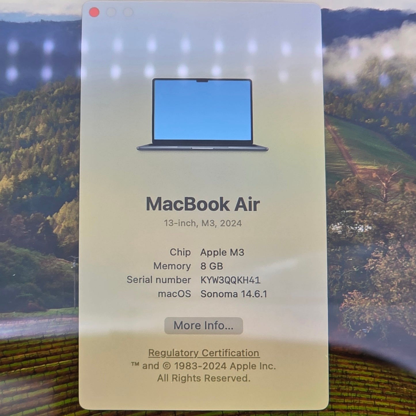 2024 Apple MacBook Air 13.3" M3 4.0GHz 8GB RAM 256GB SSD A3113