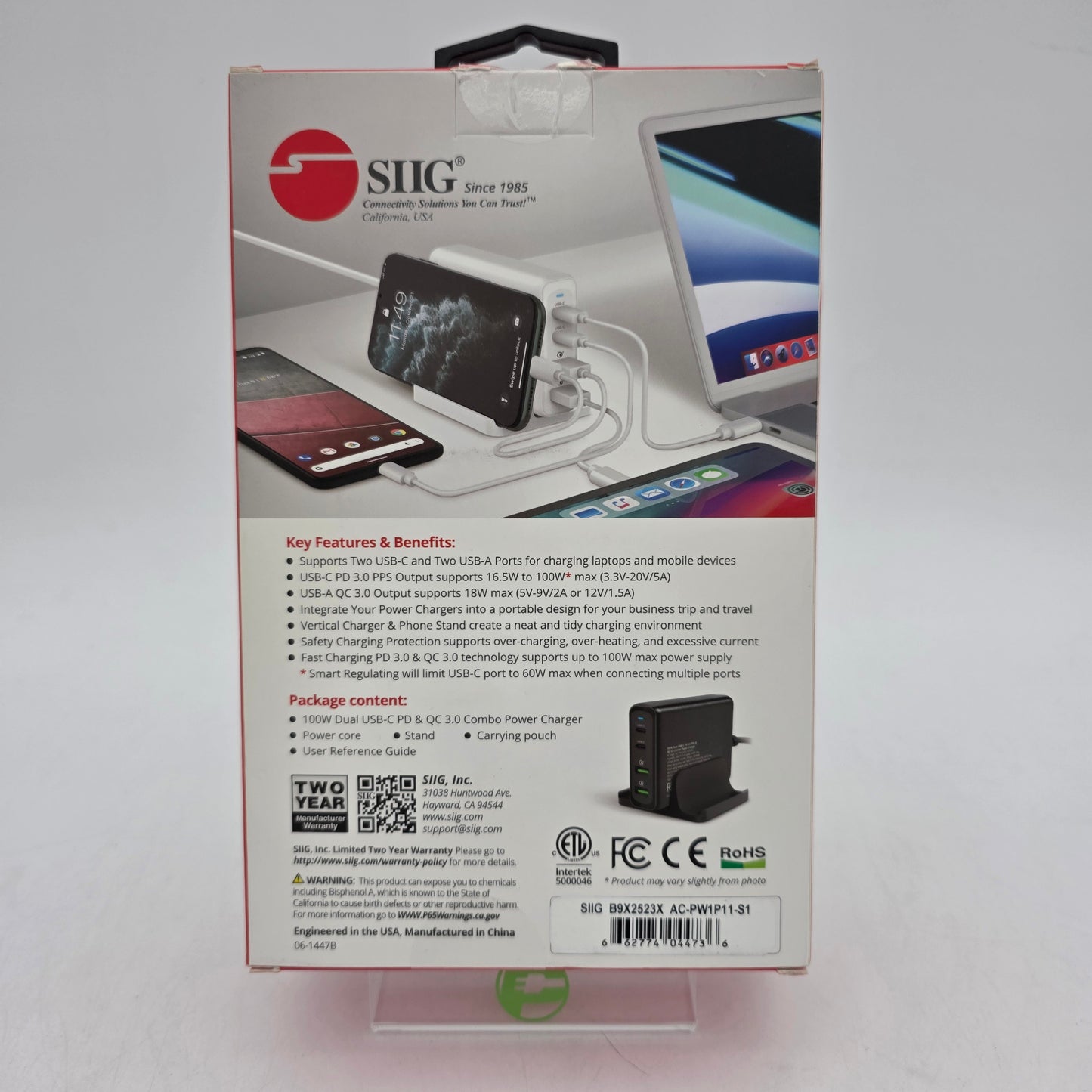 New Siig 100W Power Charger 4 PORT Dual USB-C PD 3.0 PPS & QC 3.0 COMBO