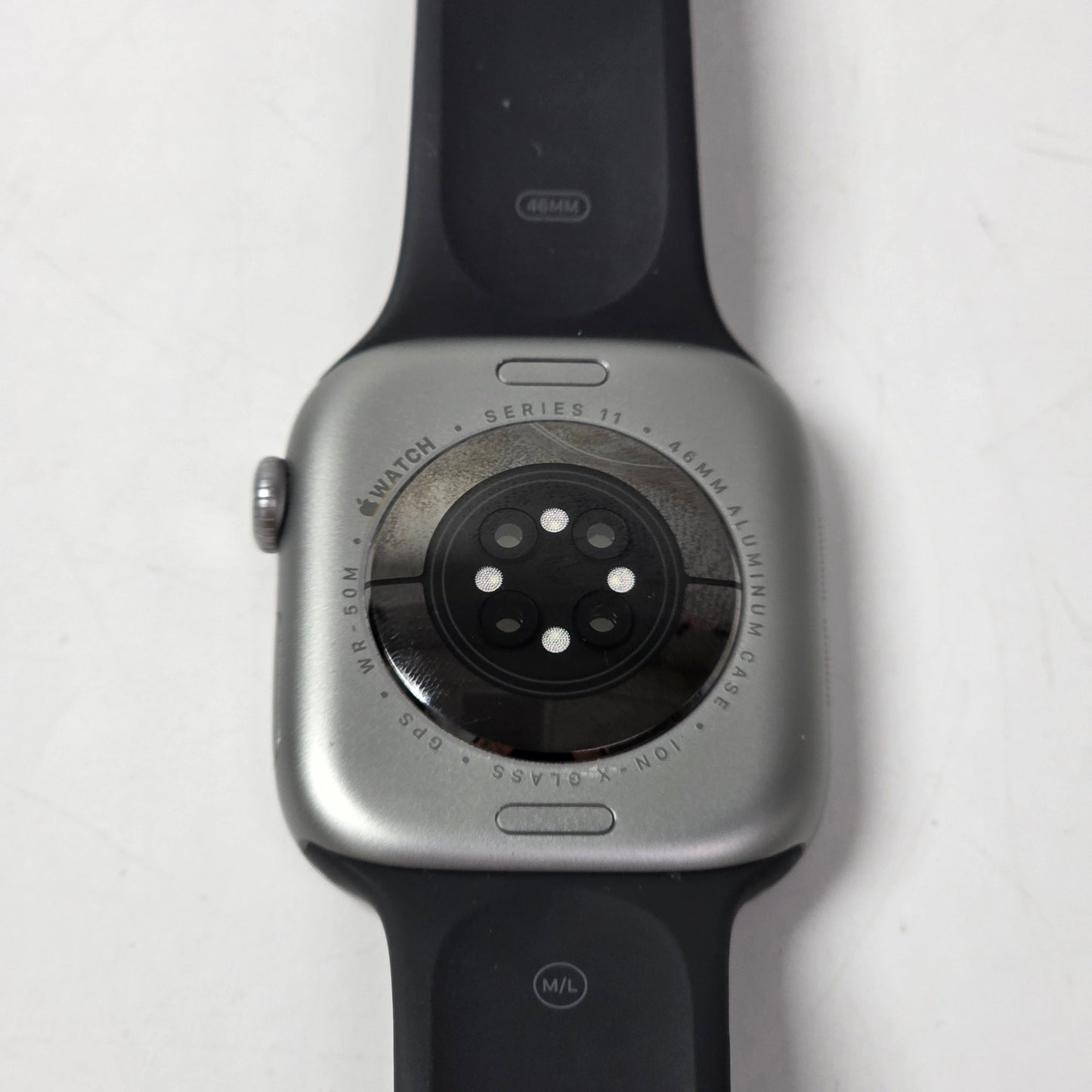 GPS Only Apple Watch Series 11 46MM Silver Aluminum Black Sport Band MEV44LW/A