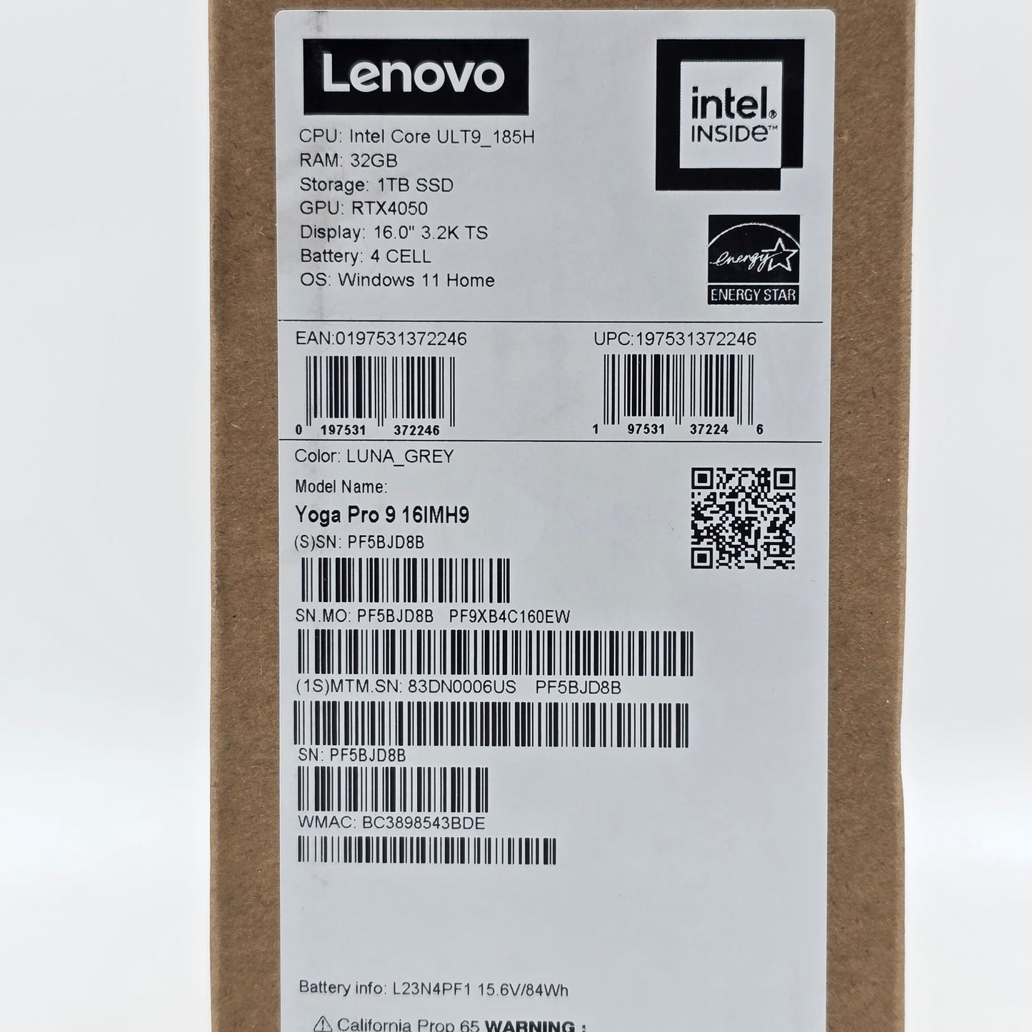 Lenovo Yoga Pro 9i 16" Core Ultra 9 185H 2.3GHz 32GB RAM 1TB SSD RTX 4050