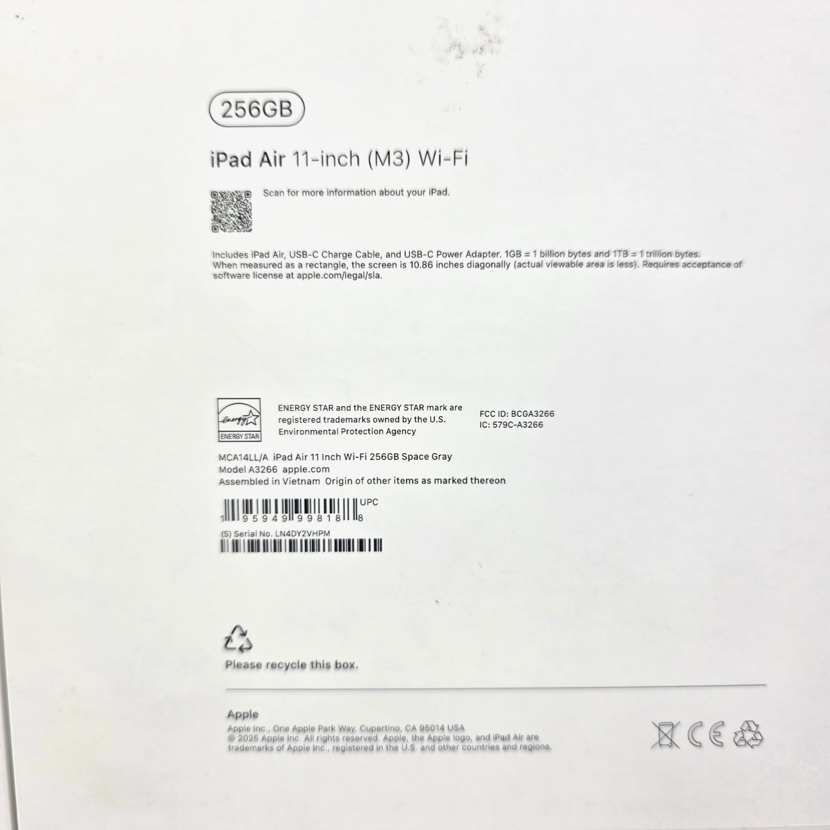 WiFi Only Apple iPad Air 11" M3 256GB Space Gray MCA14LL/A