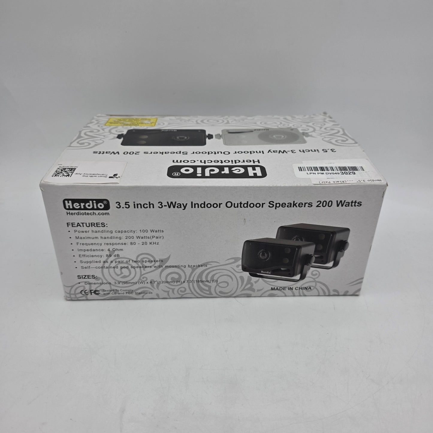 Herdio 3.5" 3-Way Indoor Outdoor Speakers 3-Way 200 Watts Black HOS-301