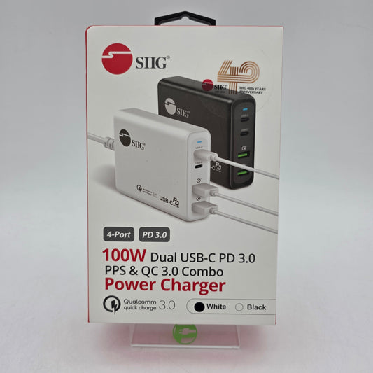 New Siig 100W Power Charger 4 PORT Dual USB-C PD 3.0 PPS & QC 3.0 COMBO