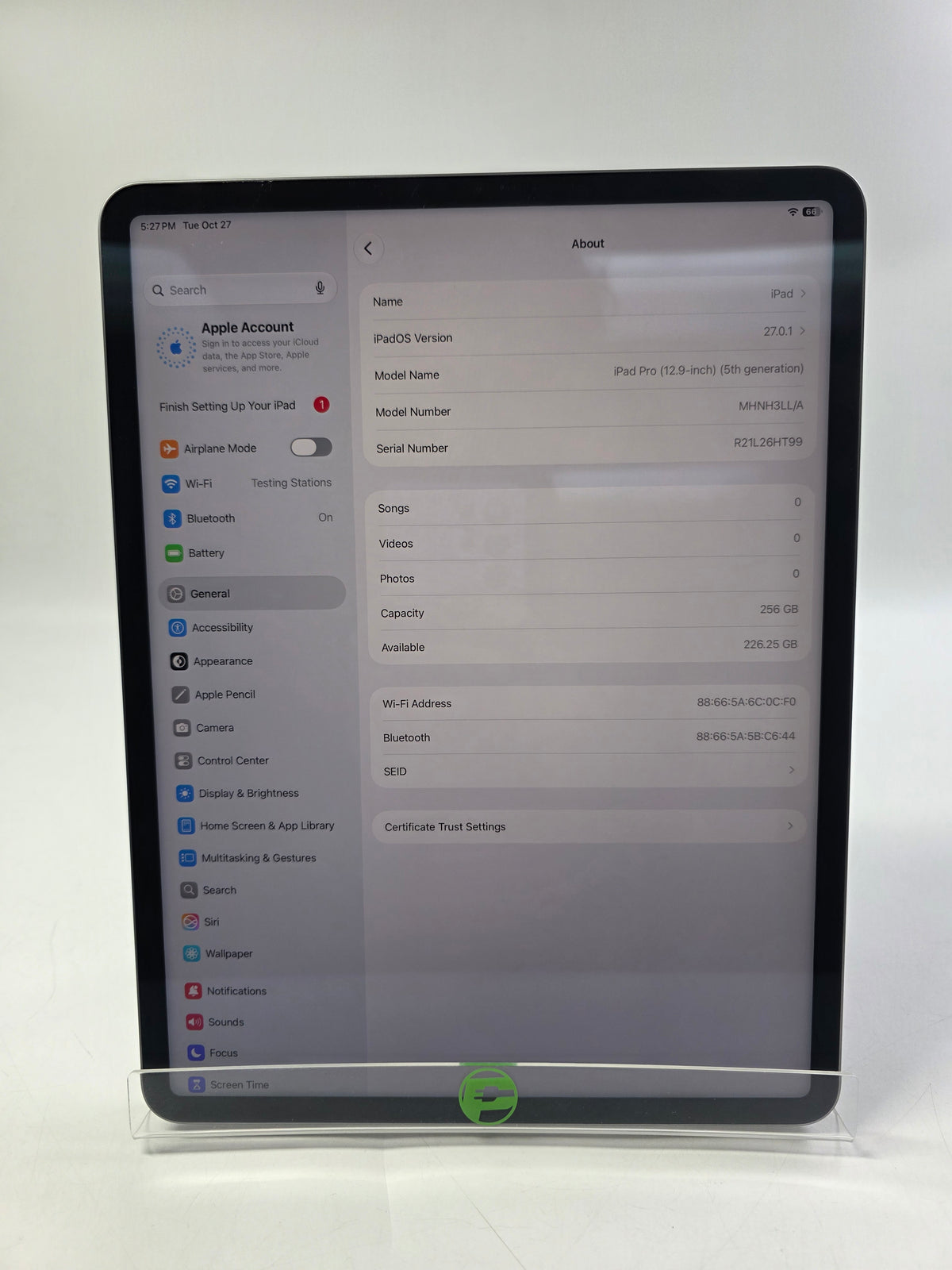 WiFi Only Apple iPad Pro 12.9" 5th Gen 256GB Space Gray MHNH3LL/A