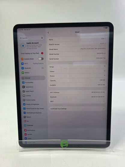 WiFi Only Apple iPad Pro 12.9" 5th Gen 256GB Space Gray MHNH3LL/A