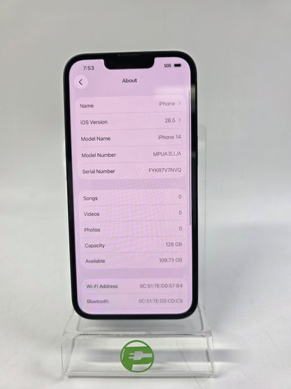 Factory Unlocked Apple iPhone 14 128GB Midnight MPUA3LL/A