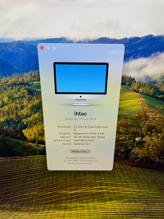 2019 Apple iMac 27" i5 3.1GHz 40GB RAM 1TB SSD Silver A2115