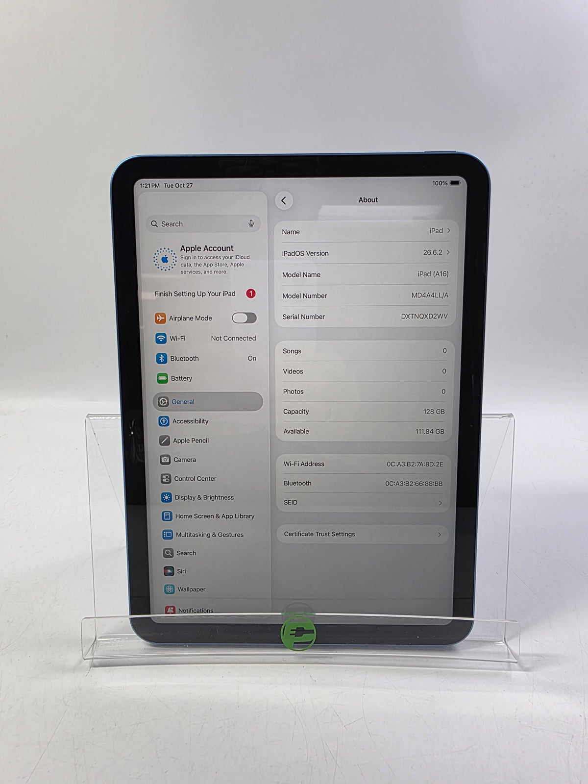 WiFi Only Apple iPad 11" (A16) 128GB Blue MD4A4LL/A