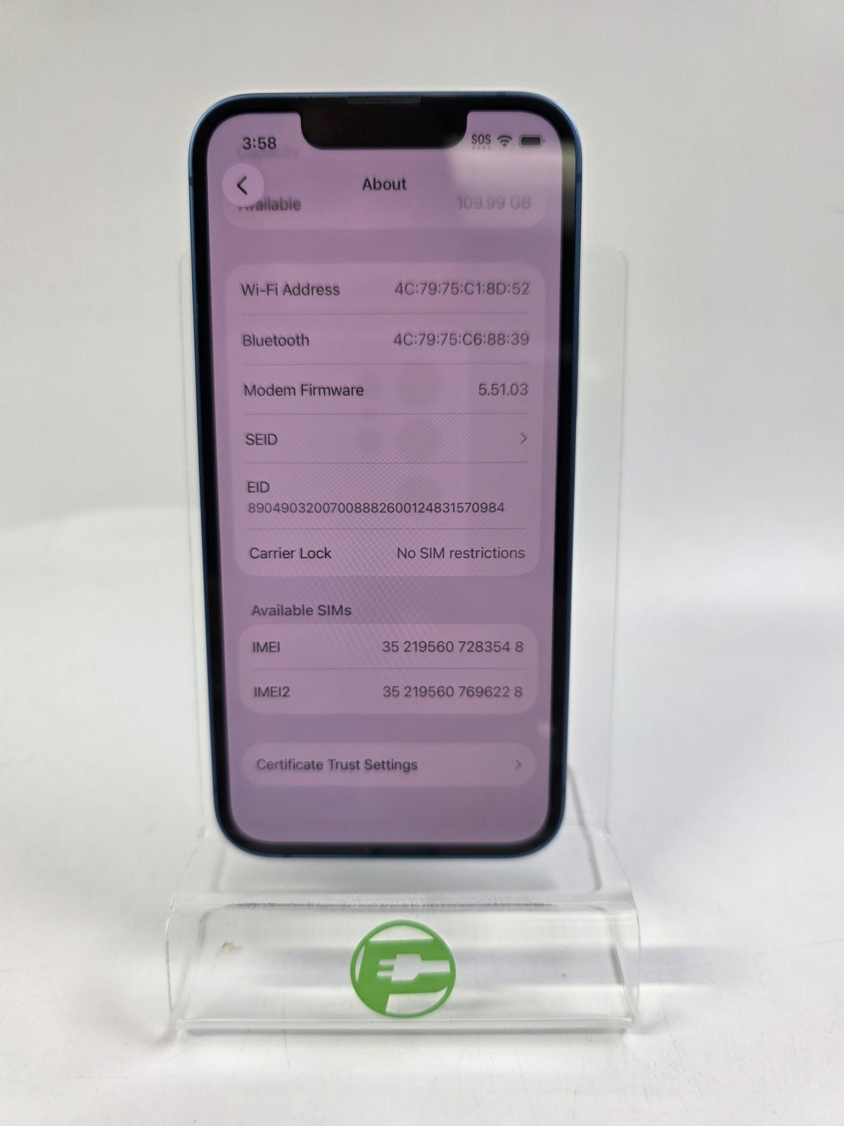 Factory Unlocked Apple iPhone 13 Mini 128GB Blue MLAD3LL/A