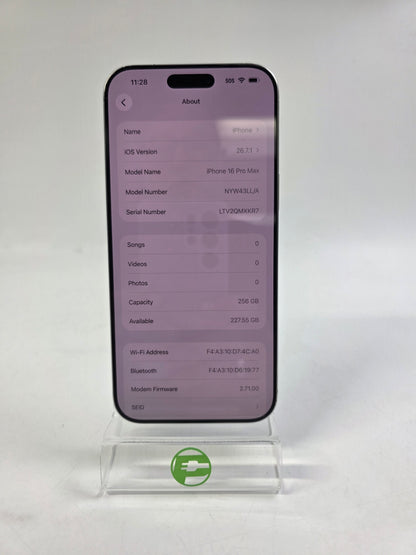 Unlocked Apple iPhone 16 Pro Max 256GB 26.7 White Titanium NYW43LL/A