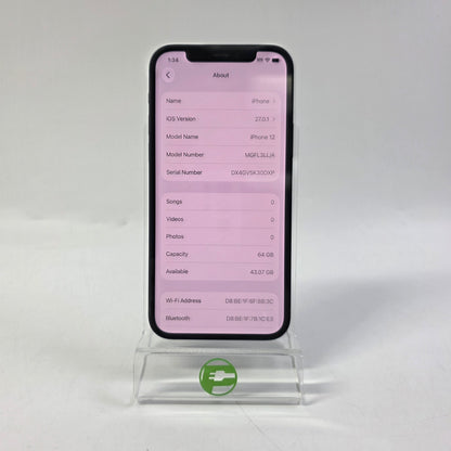 Factory Unlocked Apple iPhone 12 64GB Black MGFL3LL/A