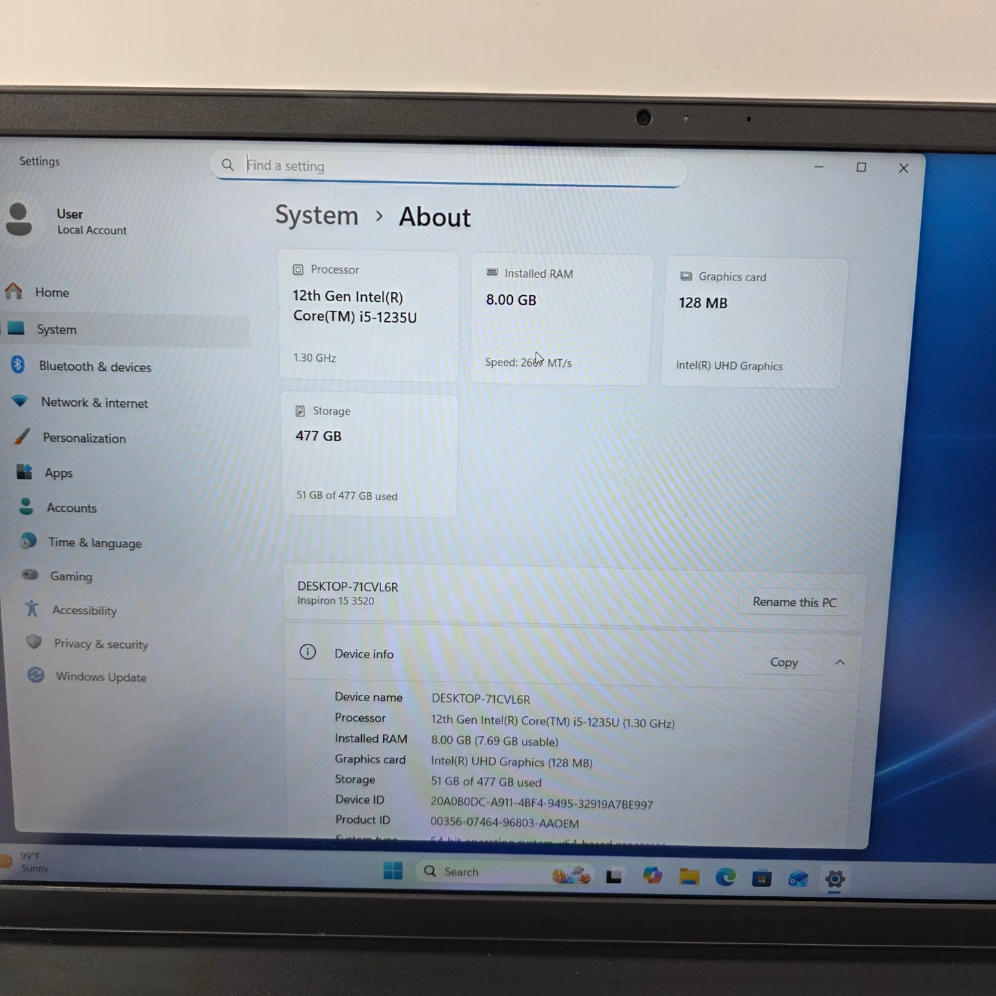 Dell Inspiron P112F 14" i5-1235U 2.3GHz 8GB RAM 500GB SSD