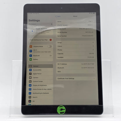 WiFi Only Apple iPad 8th Gen 128GB 18.6.2 Space gray MYLD2LL/A Engraved