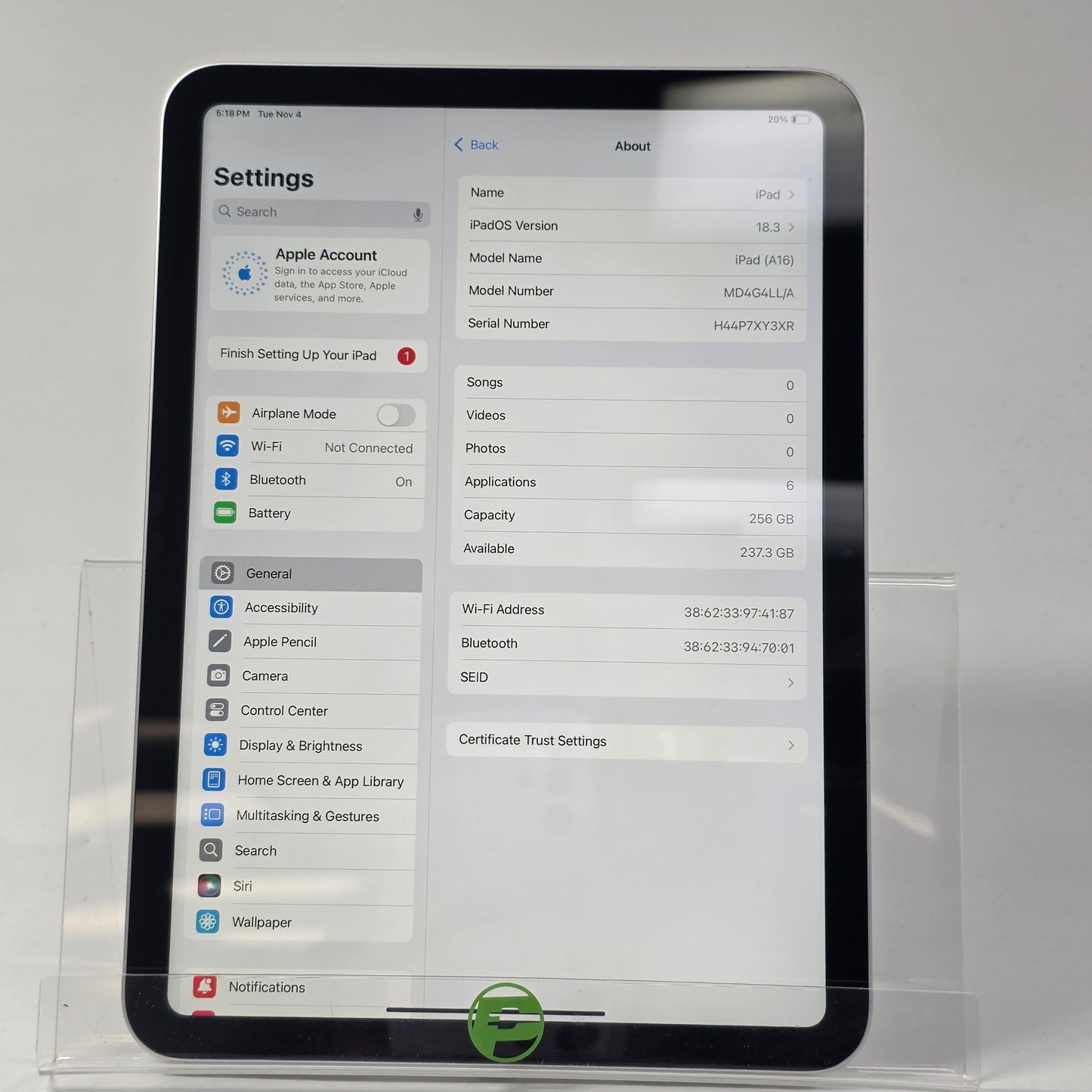 WiFi Only Apple iPad 11" (A16) 256GB Silver MD4G4LL/A