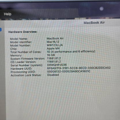 New 2025 Apple MacBook Air 13.3" M4 8C GPU 4.5GHz 16GB RAM 256GB SSD A3240