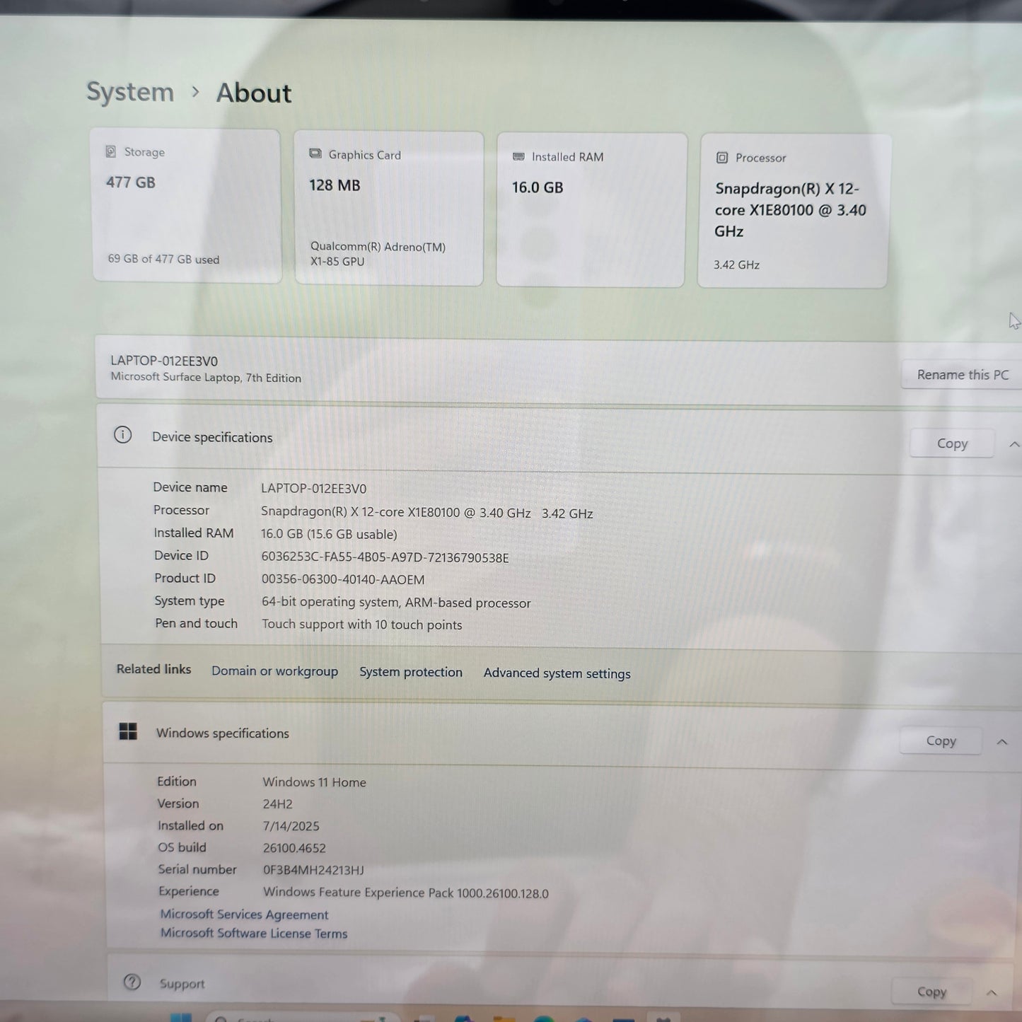 Microsoft Surface Laptop 7 2037 15" Snapdragon X Elite 3.4GHz 16GB RAM 512GB SSD