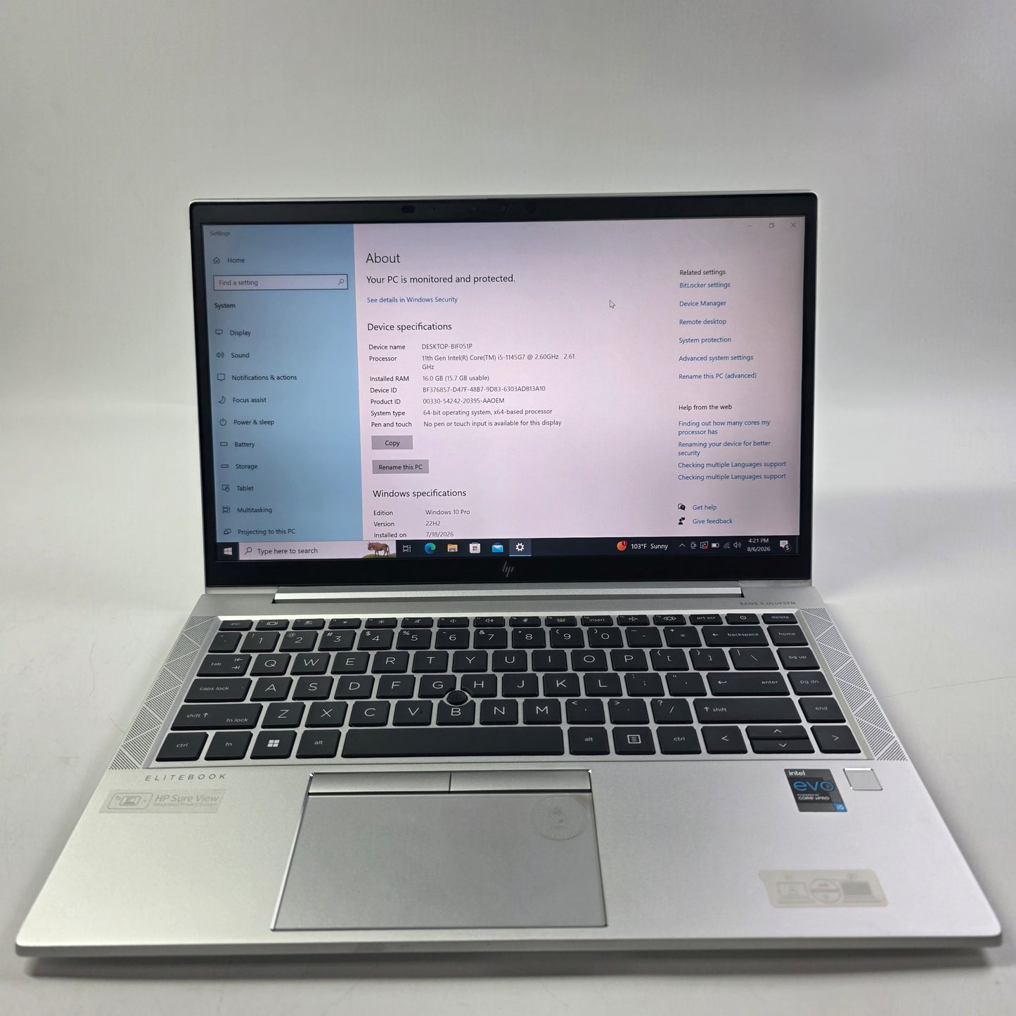 HP EliteBook 840 G8 14" i5-1145G7 2.6GHz 16GB RAM 256GB SSD