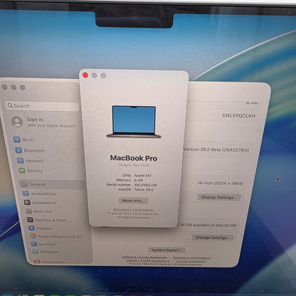 2023 Apple MacBook Pro 14" M3 4.0GHz 8GB RAM 512GB SSD