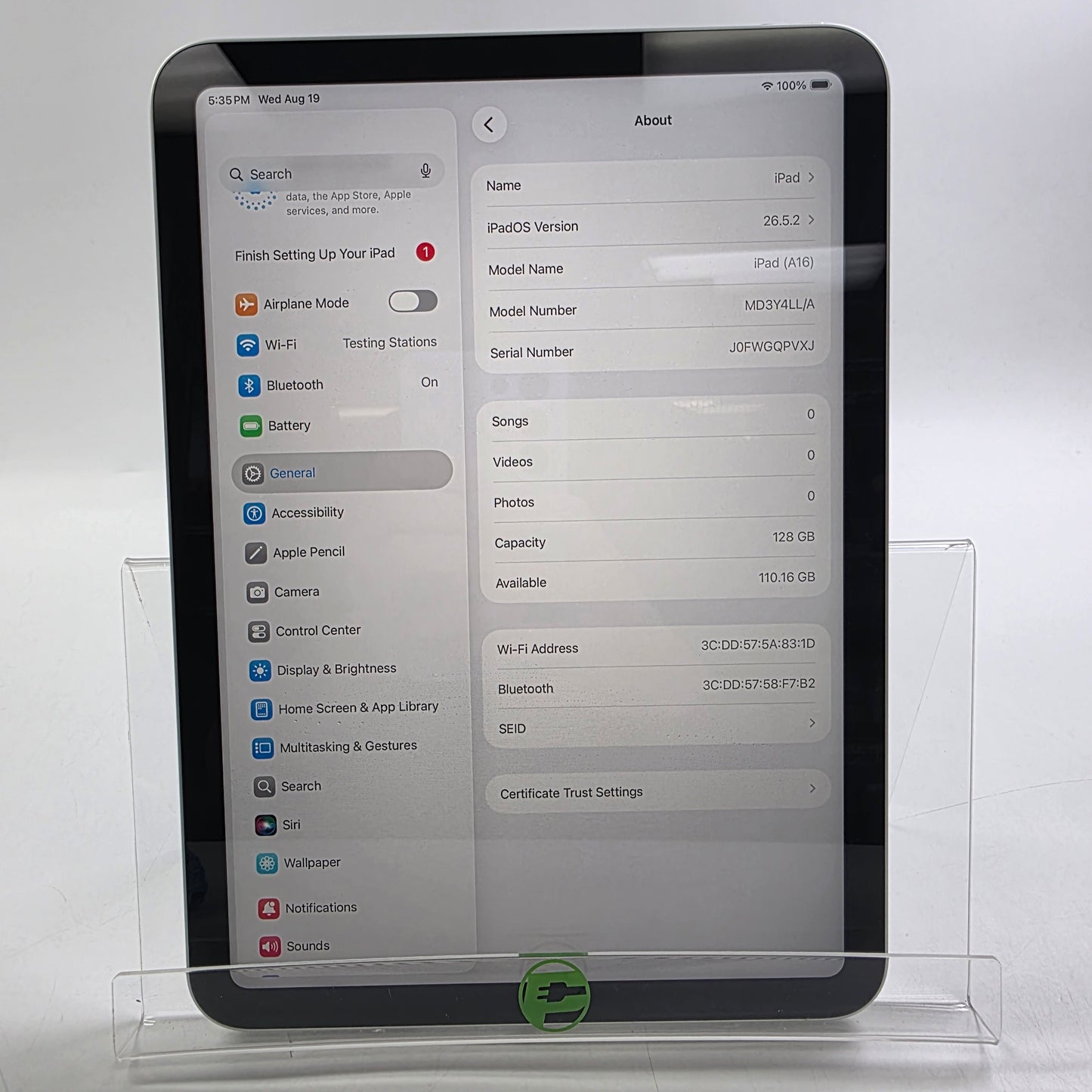 WiFi Only Apple iPad 11" (A16) 128GB Silver MD3Y4LL/A