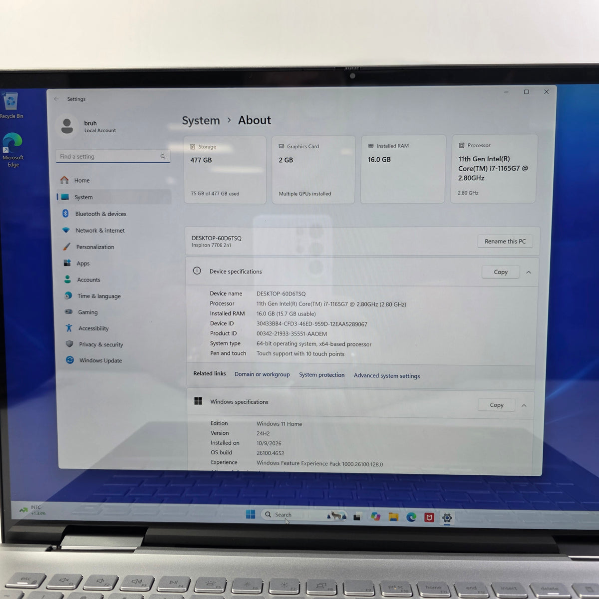 Dell Inspiron 7706 2-IN-1 17.2 i7-1165G7 2.8GHz 16GB RAM 512GB SSD GeForce MX350