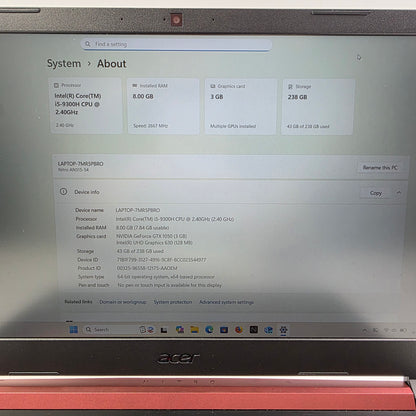Acer Nitro 5 AN515-54 15.6" i5-9300H 2.4GHz 8GB RAM 256GB SSD GeForce GTX 1050