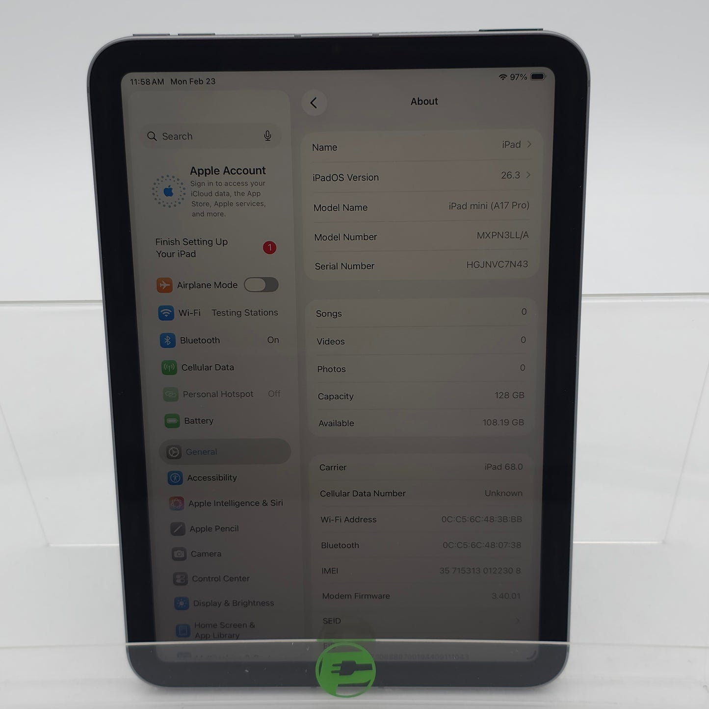 Factory Unlocked Apple iPad mini (A17 Pro) 128GB Silver MXPN3LL/A