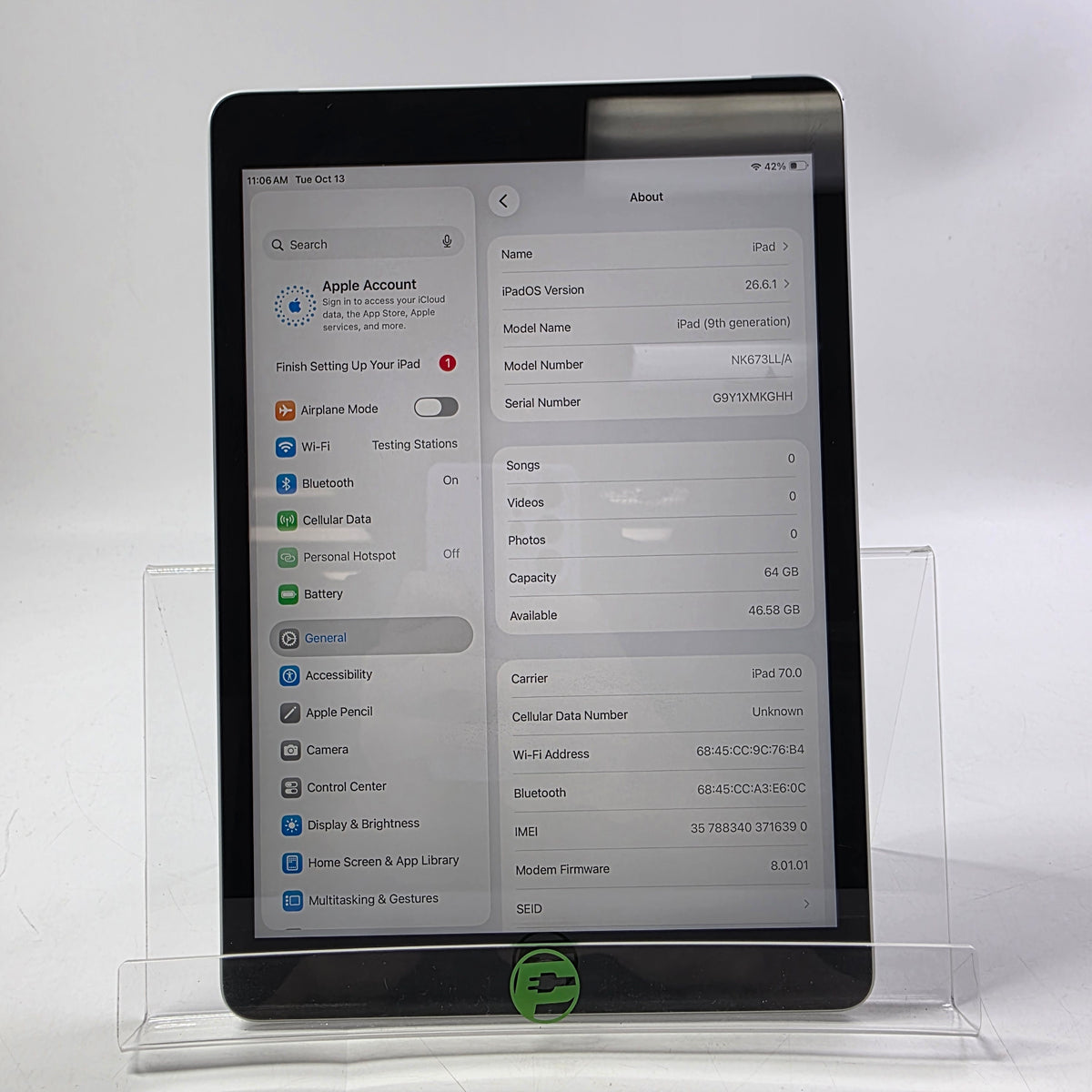 Factory Unlocked Apple iPad 9th Gen 64GB Silver NK673LL/A