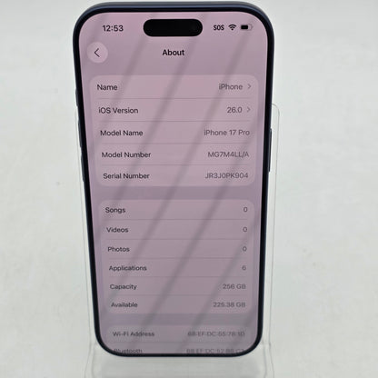 Factory Unlocked Apple iPhone 17 Pro 256GB Blue Titanium M67M4LL/A