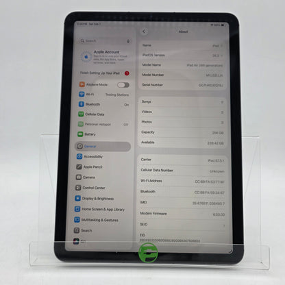 Unlocked Apple iPad Air 4th Gen 256GB Space Gray MYJ32LL/A