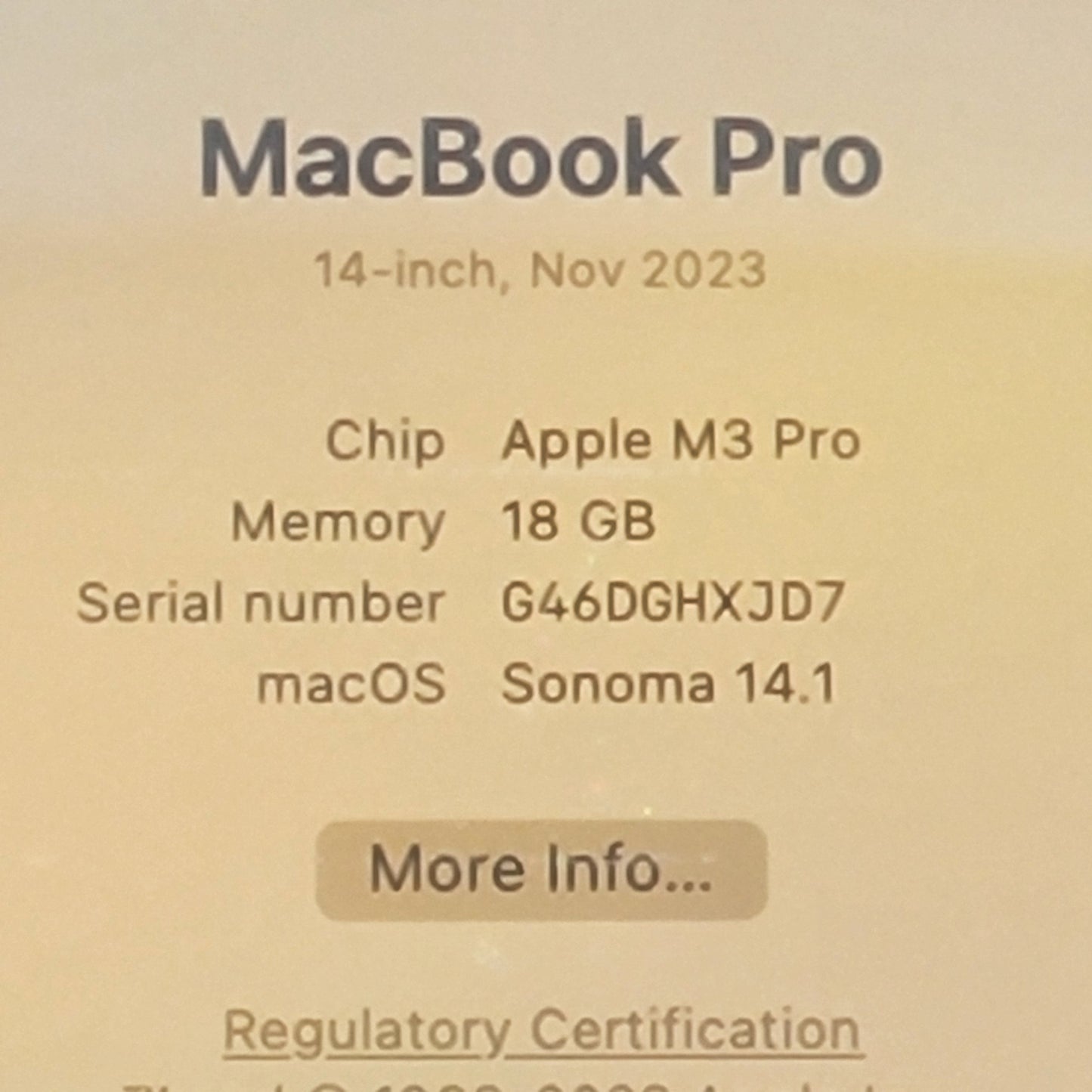 2023 Apple MacBook Pro 14" M3 Pro 4.0GHz 18GB RAM 1TB SSD Midnight A2992