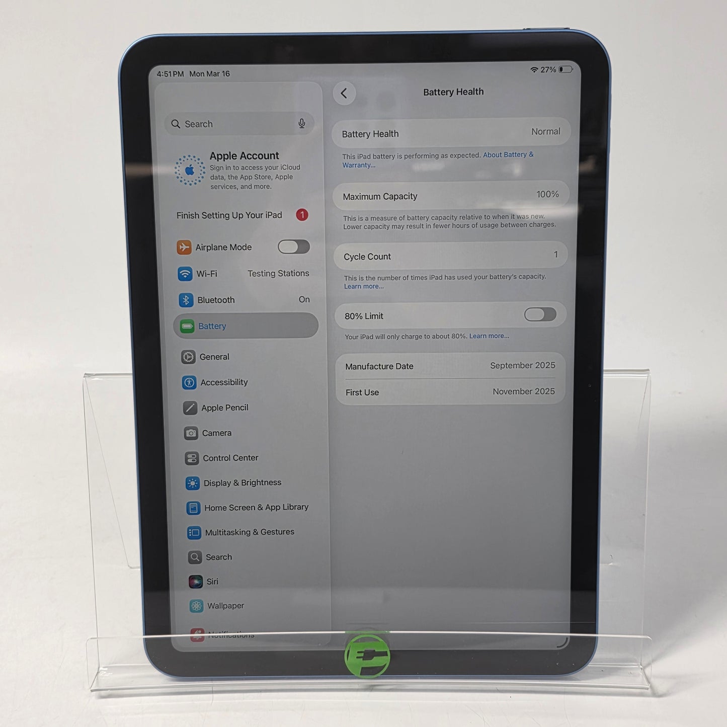 WiFi Only Apple iPad 11" (A16) 128GB Blue MD4A4LL/A