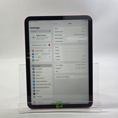 WiFi Only Apple iPad 10th Gen 64GB Pink MPQ33LL/A