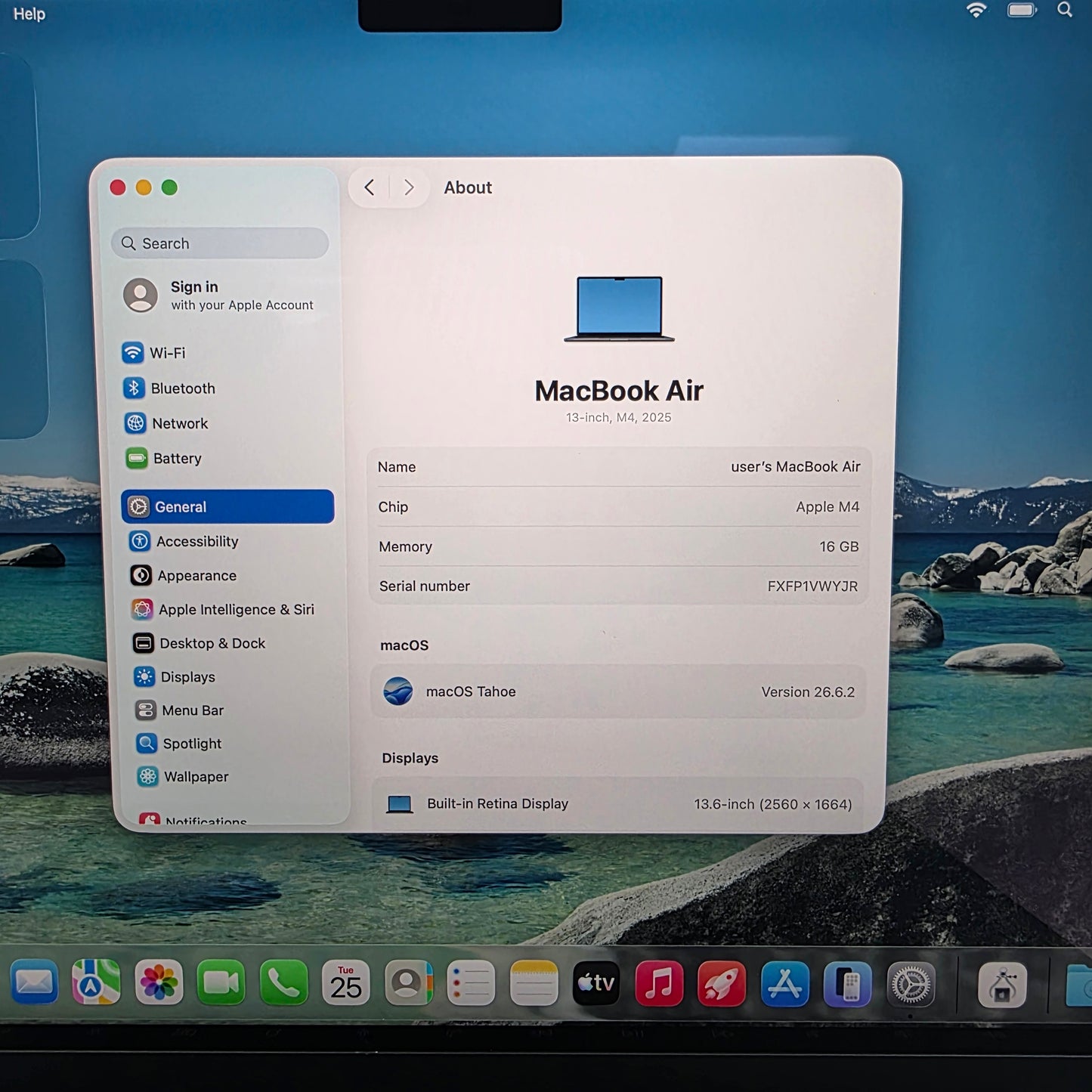 2025 Apple Macbook Air 13.6" M4 8C GPU 4.5GHz 16GB RAM 256GB SSD A3240