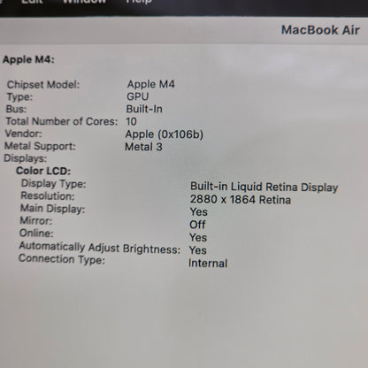 2025 Apple MacBook Air 15" M4 10C GPU 4.5GHz 16GB RAM 256GB SSD MC7A4LL/A