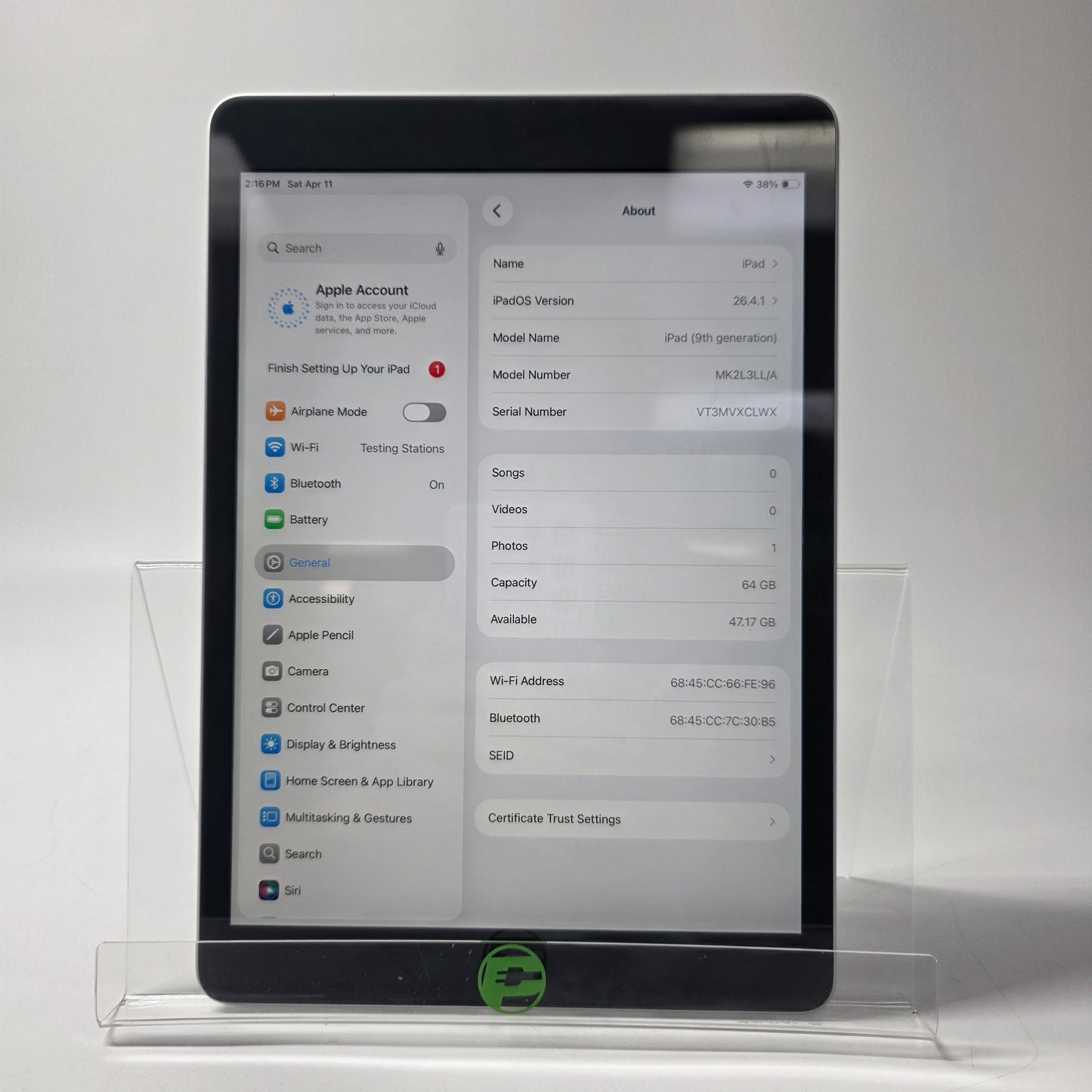 WiFi Only Apple iPad 9th Gen 64GB Silver MK2L3LL/A