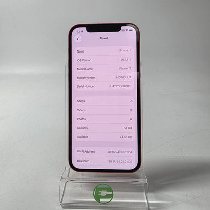 Factory Unlocked Apple iPhone 12 64GB Product Red MGF63LL/A