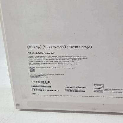 2025 Apple MacBook Air 13" M5 8C GPU 4.6GHz 16GB RAM 512GB SSD A3449