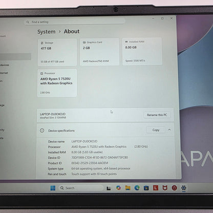 Lenovo IdeaPad Slim 3 15AMN8 15.6" Ryzen 5 7520U 2.8GHz 8GB RAM 512GB SSD