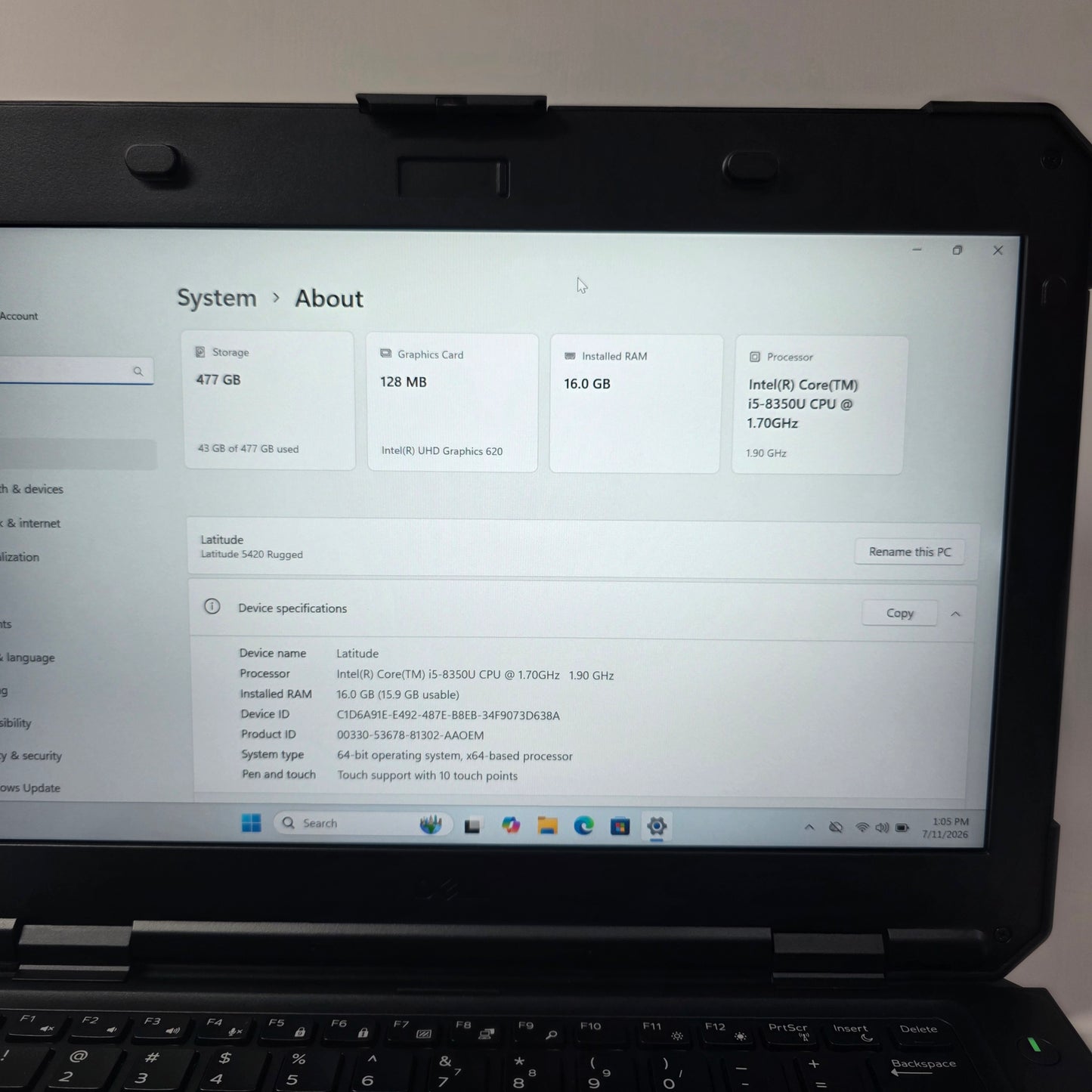 Dell P85G 5420 14" i5-8350U 1.0GHz 16GB RAM 500GB SSD