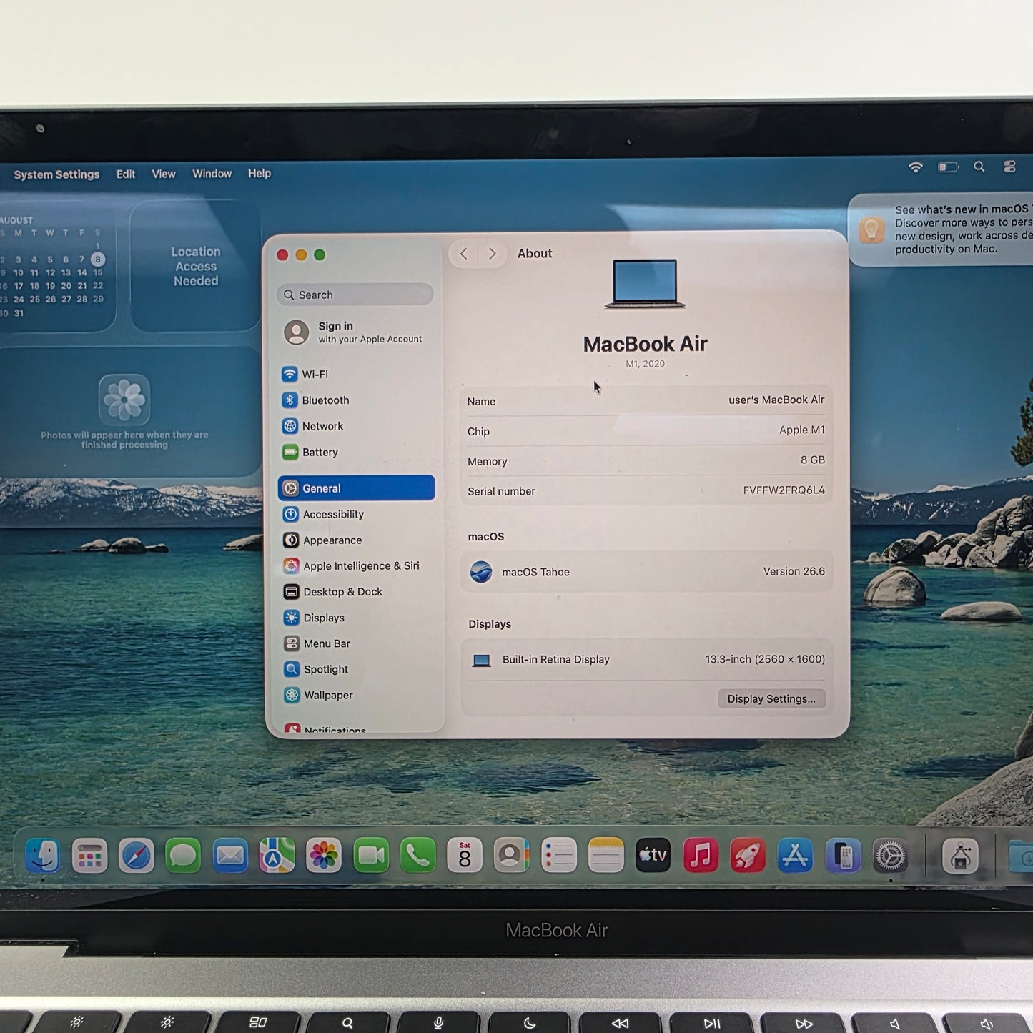 2020 Apple MacBook Air 13.3" M1 8C GPU 3.2GHz 8GB RAM 256GB SSD A2337