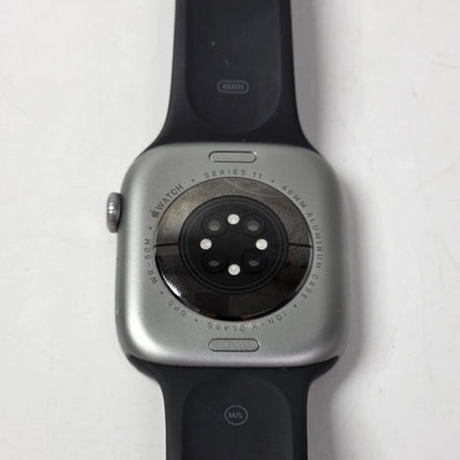 GPS Only Apple Watch Series 11 46MM Silver Aluminum Black Sport Band MEV44LW/A