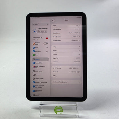 WiFi Only Apple iPad Mini (A17 Pro) 128GB Space Gray MXN63CL/A
