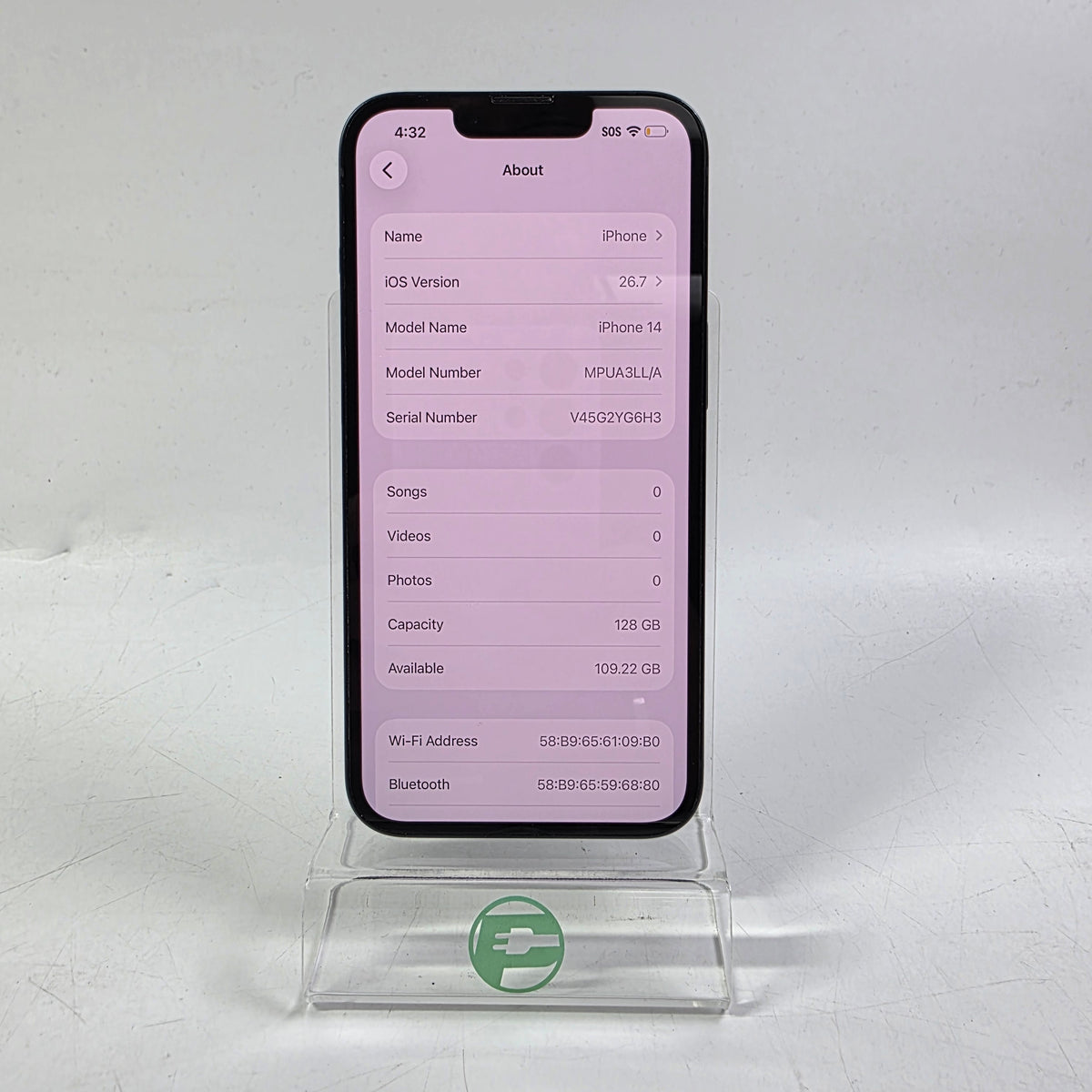 Unlocked Apple iPhone 14 128GB 26.7 Midnight MPUA3LL/A