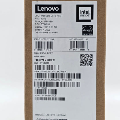 Lenovo Yoga Pro 9i 16" Core Ultra 9 185H 2.3GHz 32GB RAM 1TB SSD RTX 4050