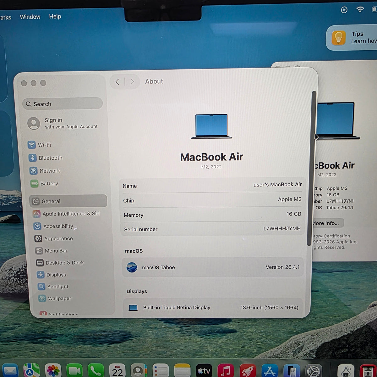 2022 Apple Macbook Air 13.6" M2 8C GPU 3.5GHz 16GB RAM 256GB SSD MC7X4LL/A