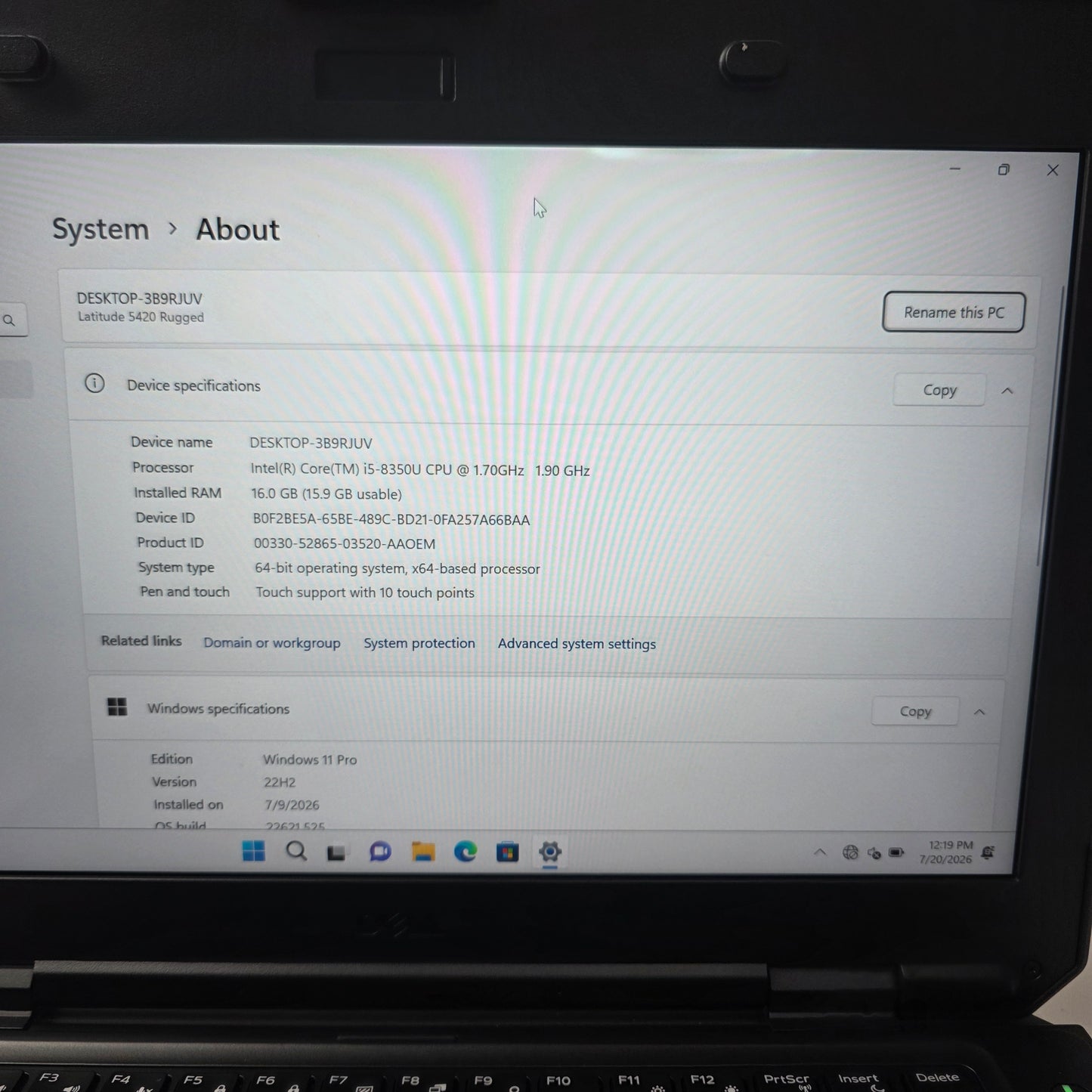Dell Rugged CM1CYX2 14" i5-8350U 1.9GHz 16GB RAM 500GB SSD SSD
