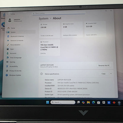 HP Victus 16-D0013DX 15.6" i5-11400H 2.7GHz 32GB RAM 256GB SSD GeForce RTX 3050